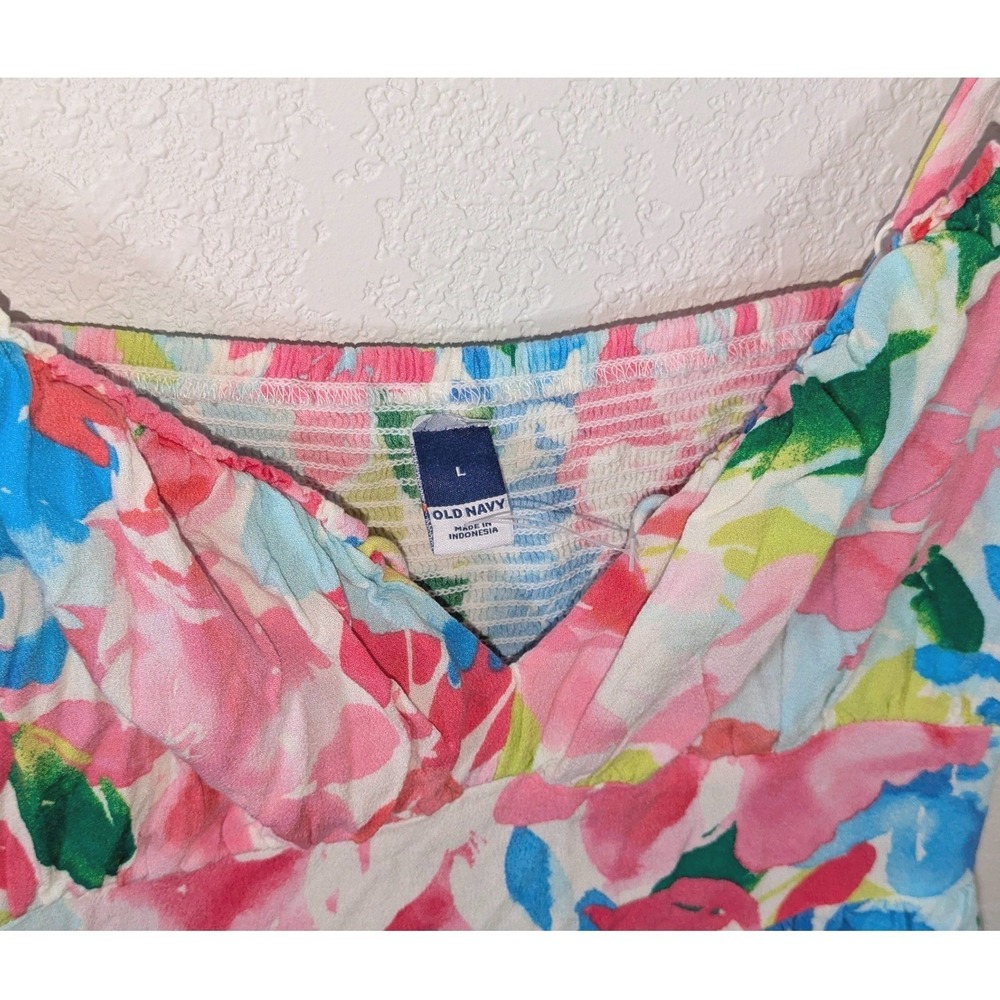 Old Navy Floral Midi Sundress Pink Blue Adjustable Straps Smocked Back Large - Picture 3 of 5